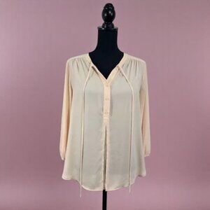 Pleione Blush Pink Tie Neck Blouse | Flowy Career Top S